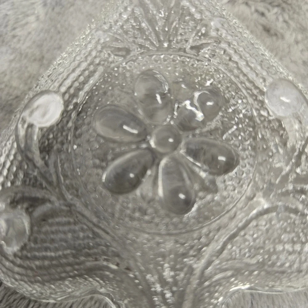 Vintage Clear Pressed Glass Ace of Spades Trinket Dish Floral Pattern Card Suit